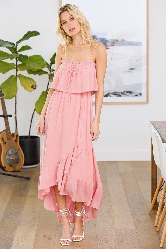 pink flowy midi dress