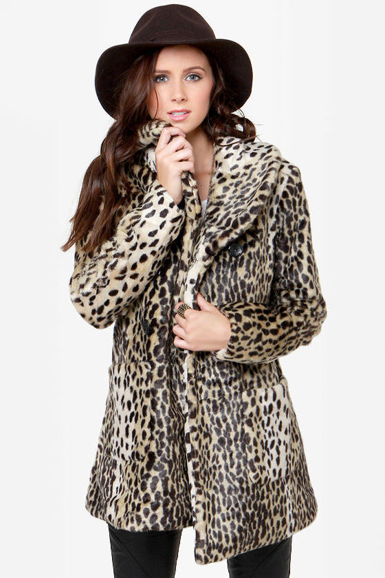 Black Animal Print Faux Fur Coat - Jessica Simpson Animal Print Faux ...