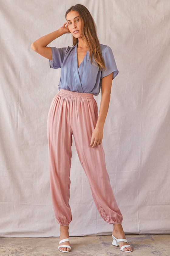 Blush Pink Joggers Satin Jogger Pants Satin Joggers Lulus