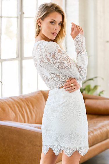 Made You Look White Lace Cutout Long Sleeve Bodycon Dress
