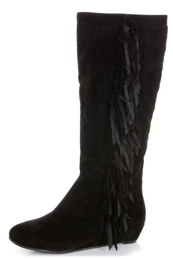 Havana 11 Black Fringe Knee High Boots 42.00 Lulus