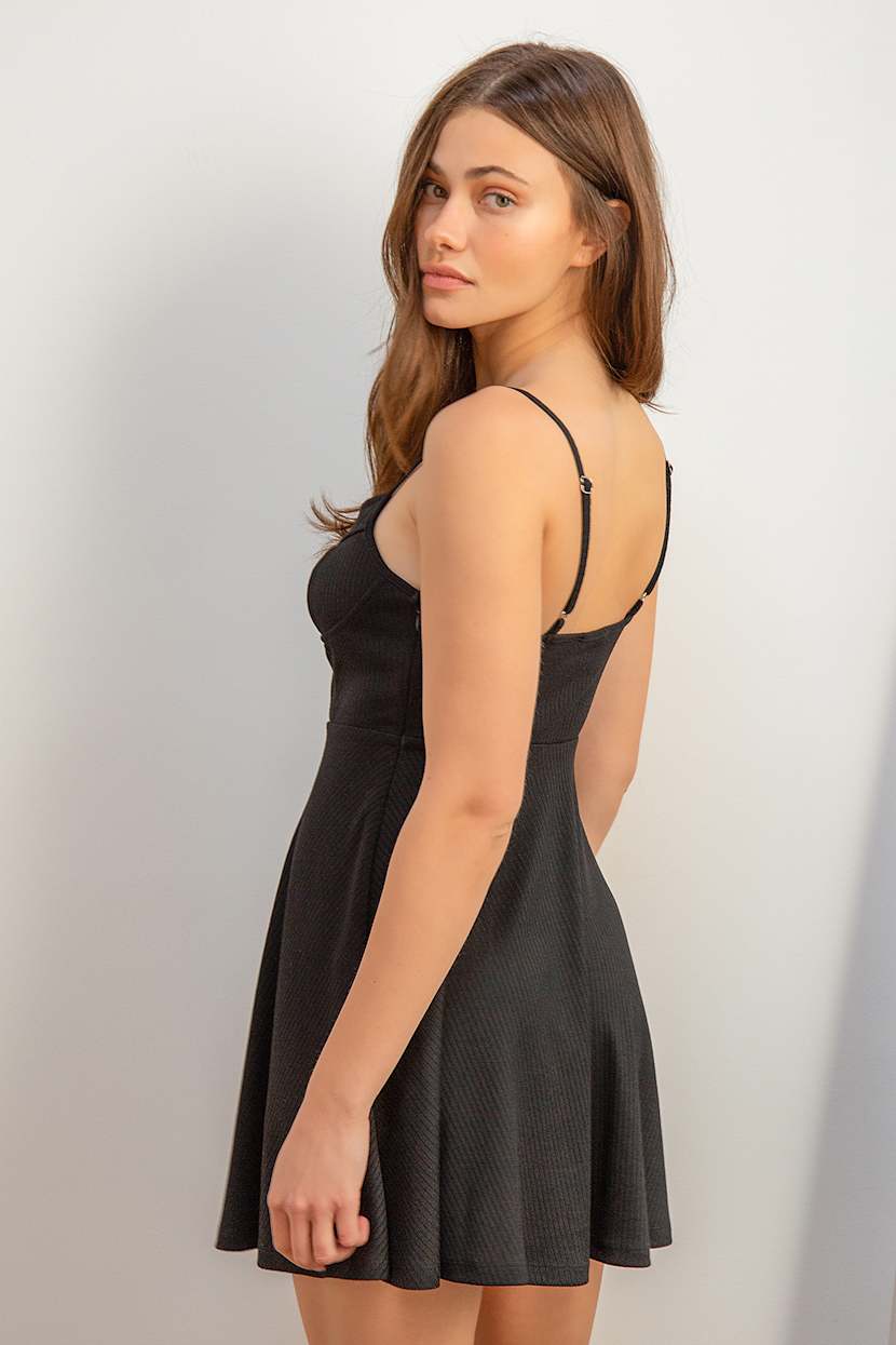 black bustier skater dress Dream Date Strapless Lace Corset Skater Dress