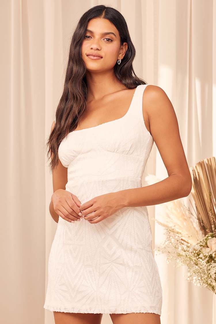 White Sequin Dress - Sequin Mini Dress - A-Line Mini Dress - Lulus