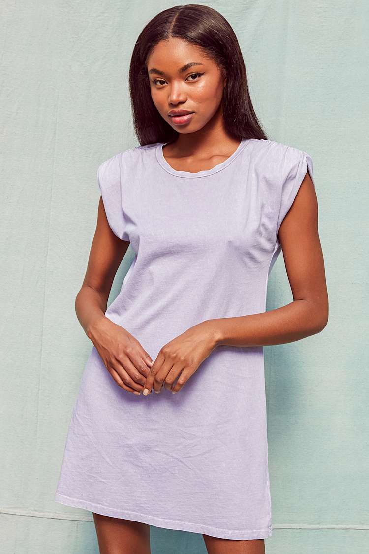 padded shoulder t shirt dress White Mini Dress - T-Shirt Dress - Shoulder Pad Dress