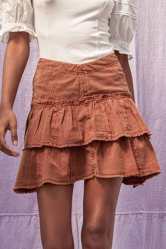 orange ruffle mini skirt