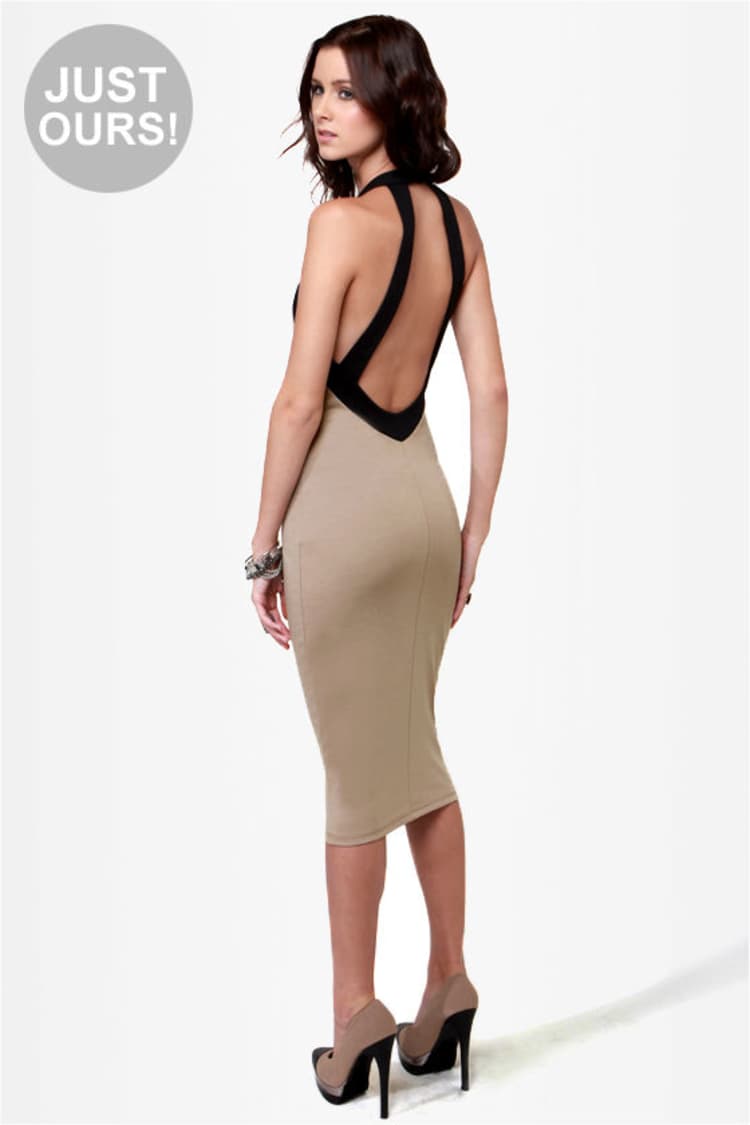 blue dress for baby girl Beige Sleeveless Bodycon Midi Dress