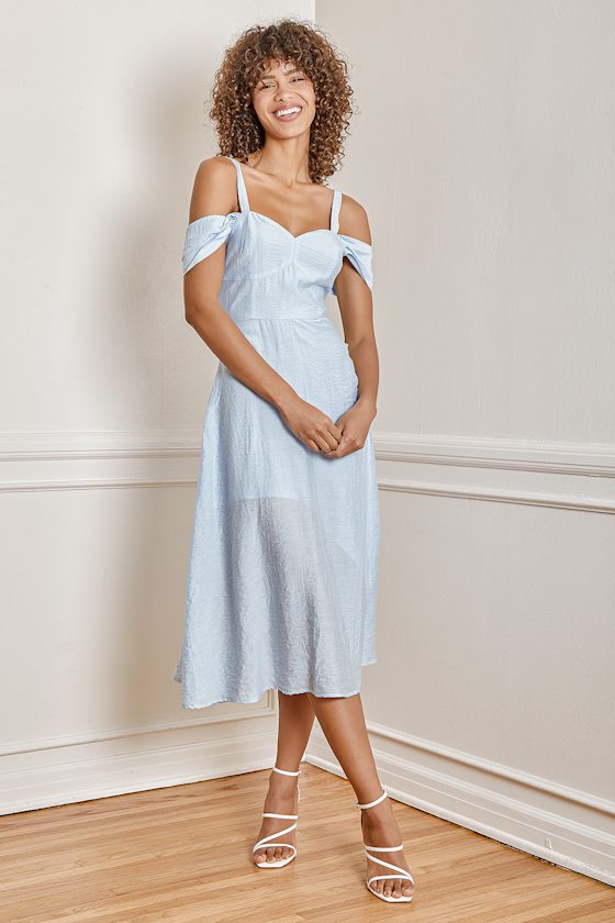 Work of Art Light Blue Cold Shoulder Faux Wrap Midi Dress 2