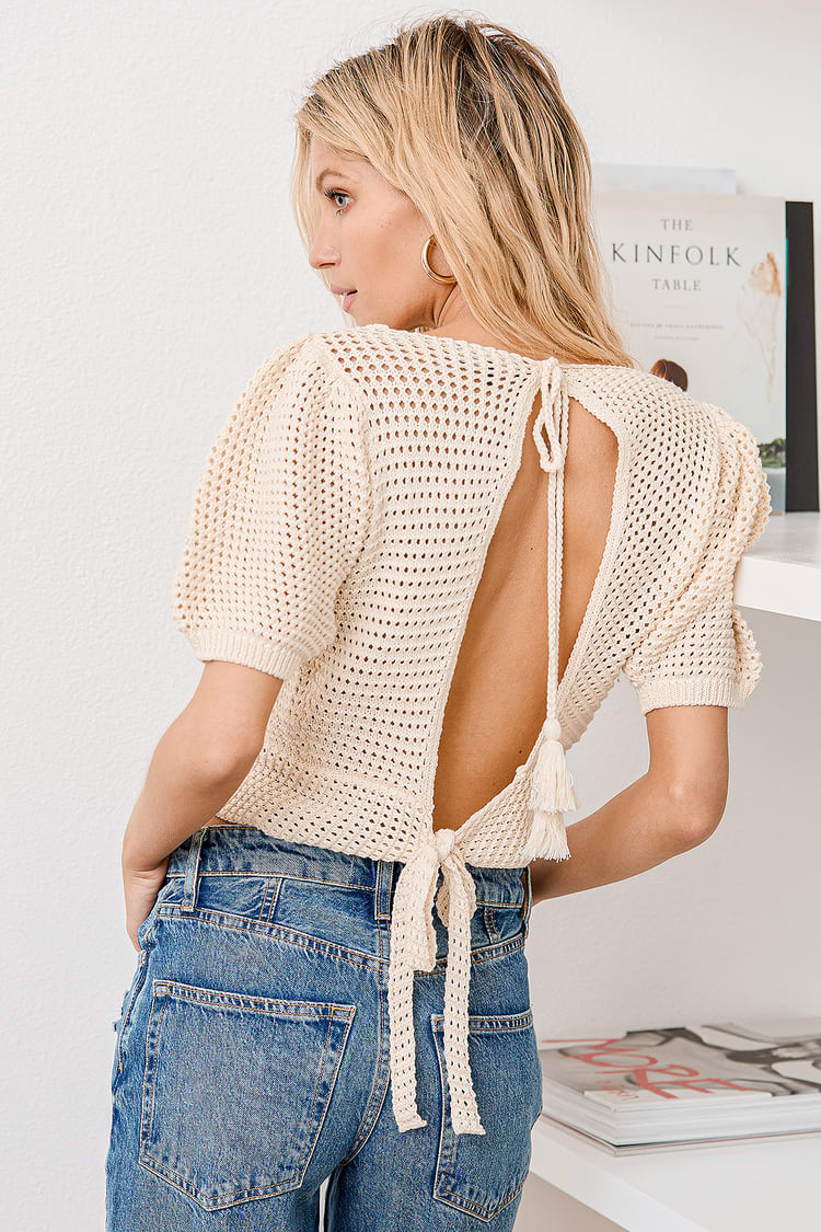 Cream Crochet Top - Backless Top - Button-Up Top - Women's Tops - Lulus