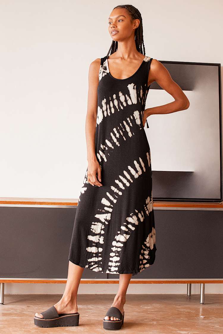 black white tie dye dress Tie Dye Sleeveless Midi Dress main image 0