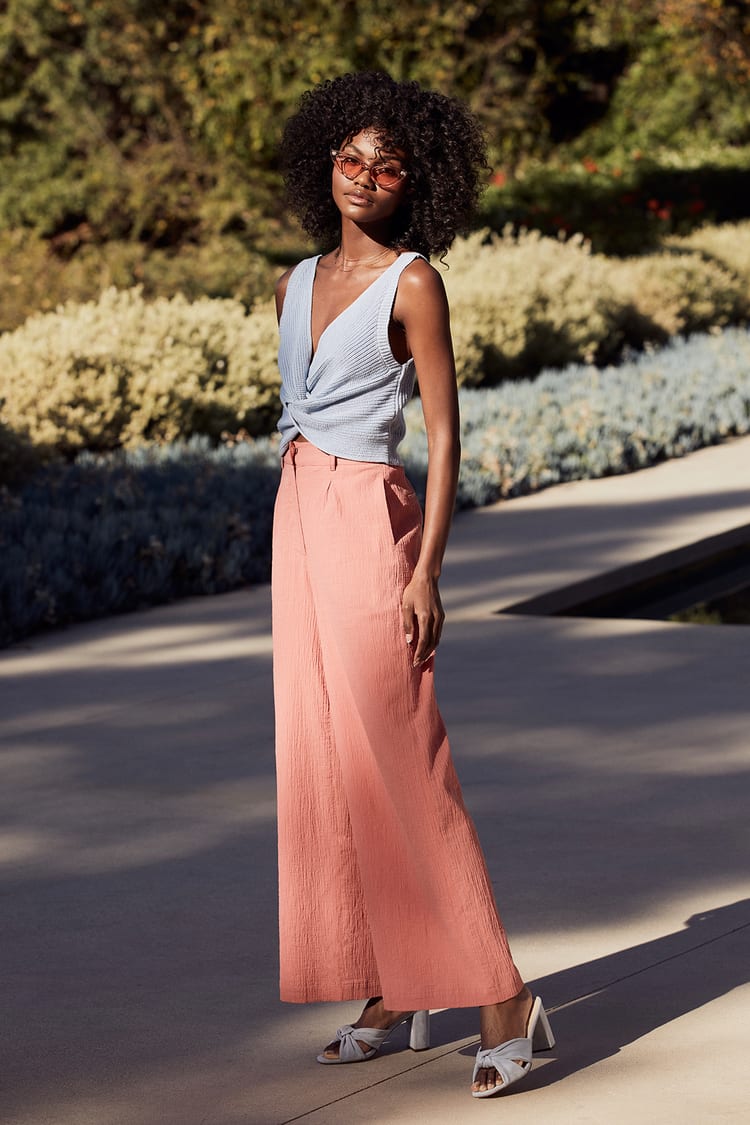 Spring Things Up Coral Pink Belted Wide-Leg Pants