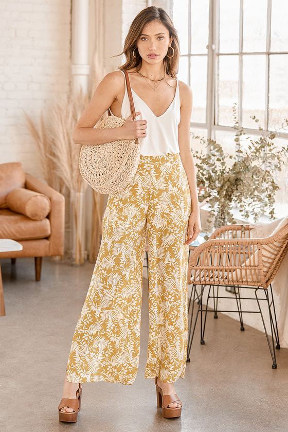 Tropical print wide clearance leg pants