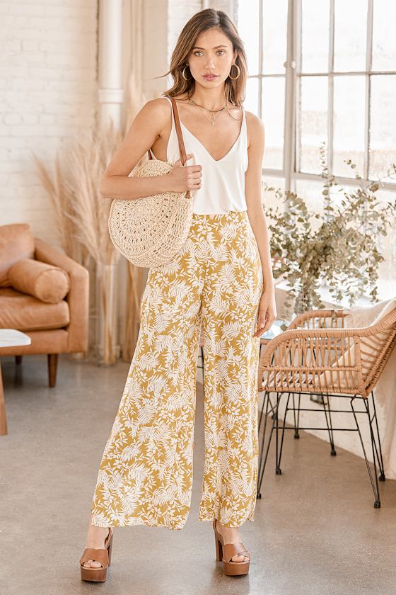 Hey Vacay Yellow Tropical Print Wide-Leg Pants 6