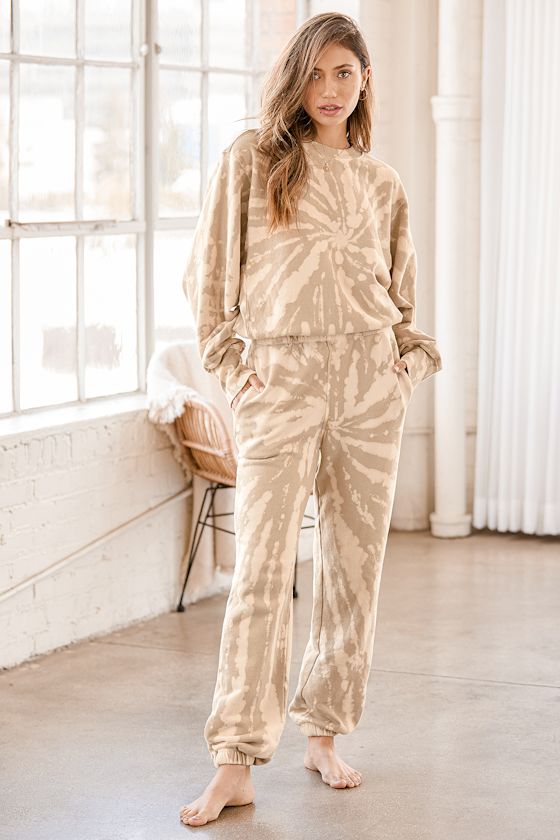 Mellow Moment Tan Tie-Dye High-Waisted Lounge Joggers 6