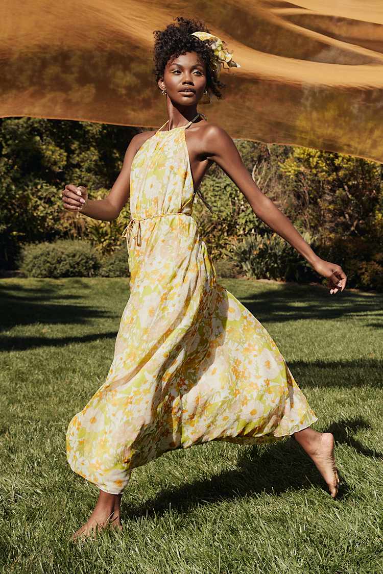 Multi Floral Print Maxi - Green Floral Maxi - Halter Maxi Dress - Lulus