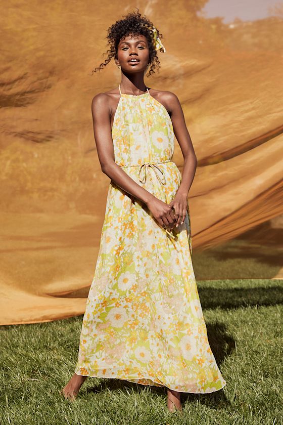 Feeling Splendid Green Multi Floral Print Halter Maxi Dress 7