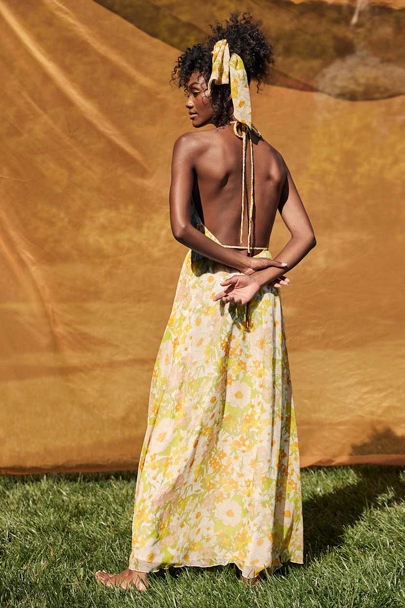 Multi Floral Print Maxi - Green Floral Maxi - Halter Maxi Dress - Lulus
