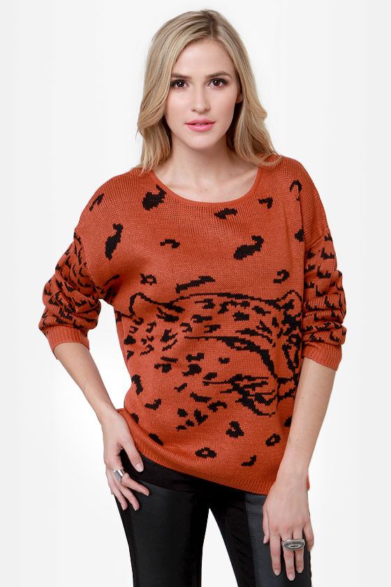 Mink Pink Once a Cheetah Sweater - Orange Sweater - Print Sweater - $86 ...