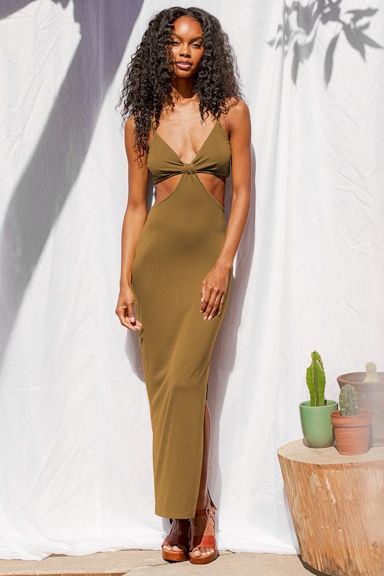 Opening Night Olive Green Cutout Bodycon Midi Dress 10