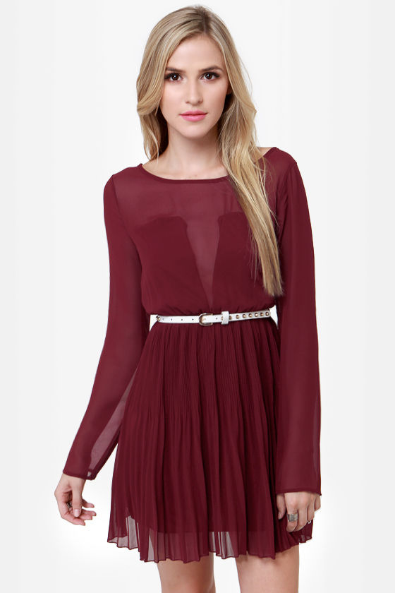 maroon pleated dress