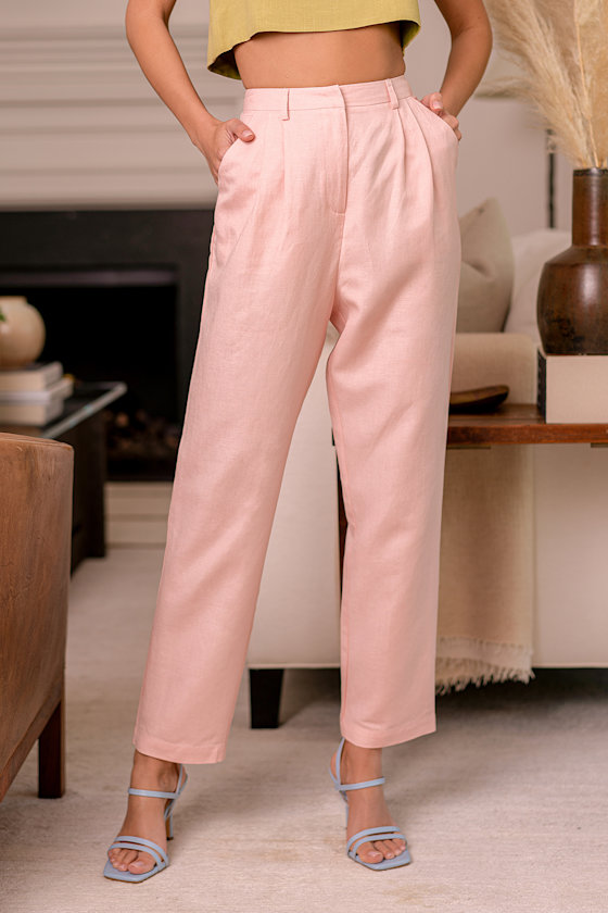 Properly Polished Pale Pink High Rise Linen Trouser Pants 4