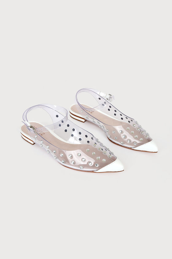 Biina Clear Vinyl and Leather Rhinestone Pointed-Toe Flats 1
