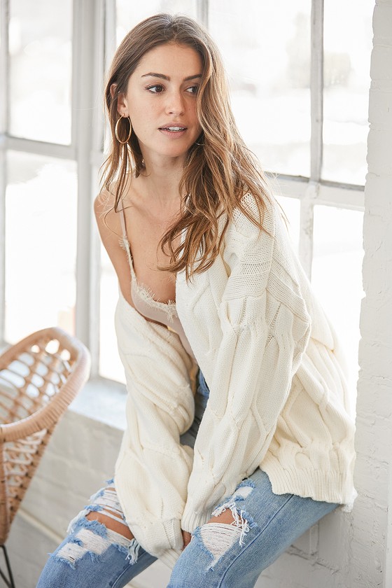Cream Cardigan - Cable Knit Cardigan - Open Front Cardigan Cream Cardigan - Cable Knit Cardigan - Open Front Cardigan