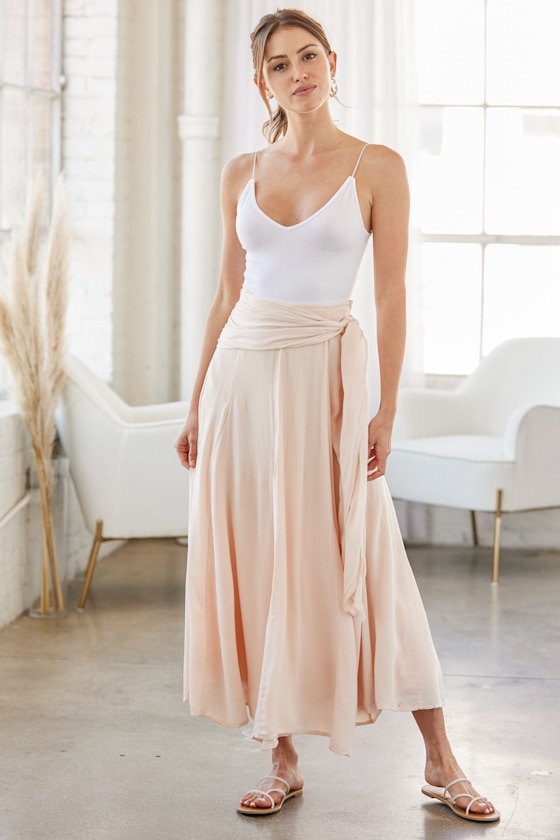 Keep Flowing On Light Pink Tie-Front Maxi Skirt 6