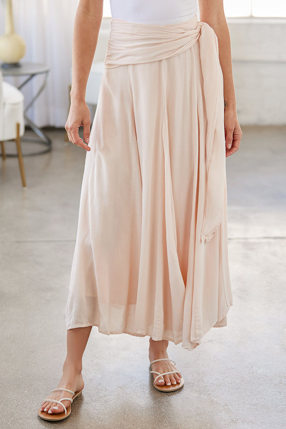 Keep Flowing On Light Pink Tie-Front Maxi Skirt 7