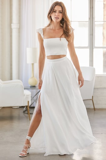 Away On Vacay White Two-Piece Maxi Dress