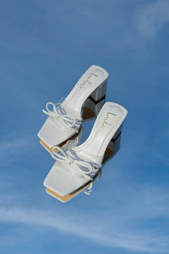 Yaez White Vinyl High Heel Sandals 5