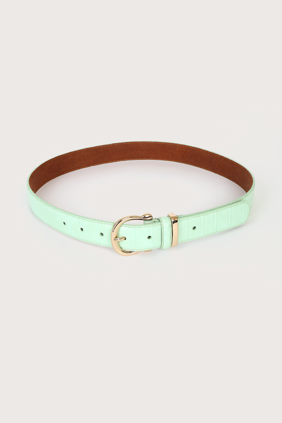 Go All In Mint Green and Gold Crocodile-Embossed Belt 2
