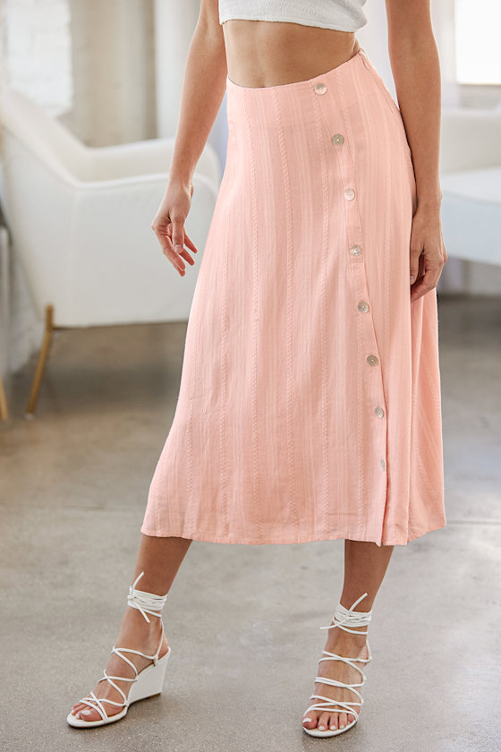 Beauty in the Breeze Light Pink Side-Button Midi Skirt 9