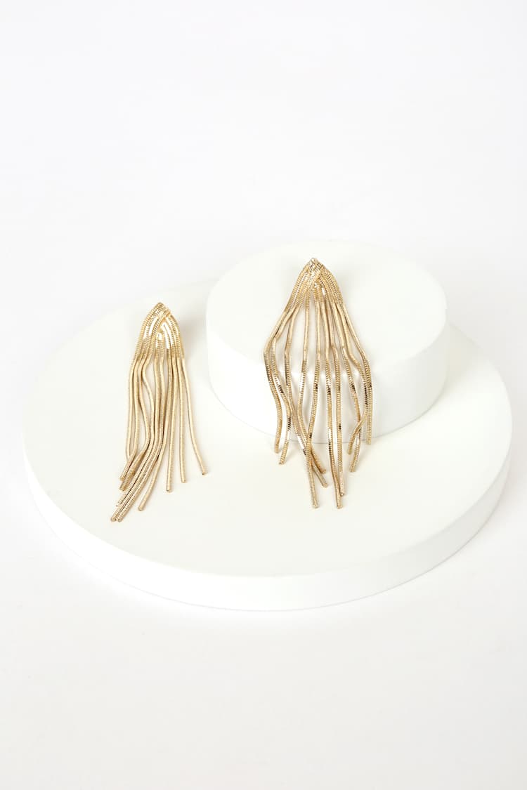 See Me Glowing Gold Fringe Drop Earrings