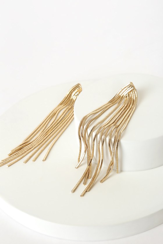 Gold Earrings - Fringe Earrings - Drop Earrings - Chain Earrings - Image 3