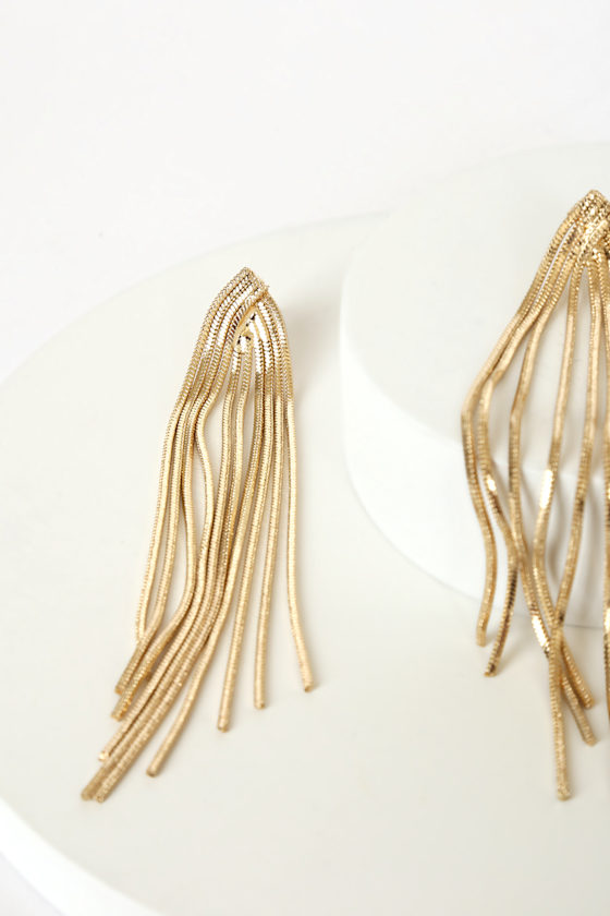 Gold Earrings - Fringe Earrings - Drop Earrings - Chain Earrings - Image 4