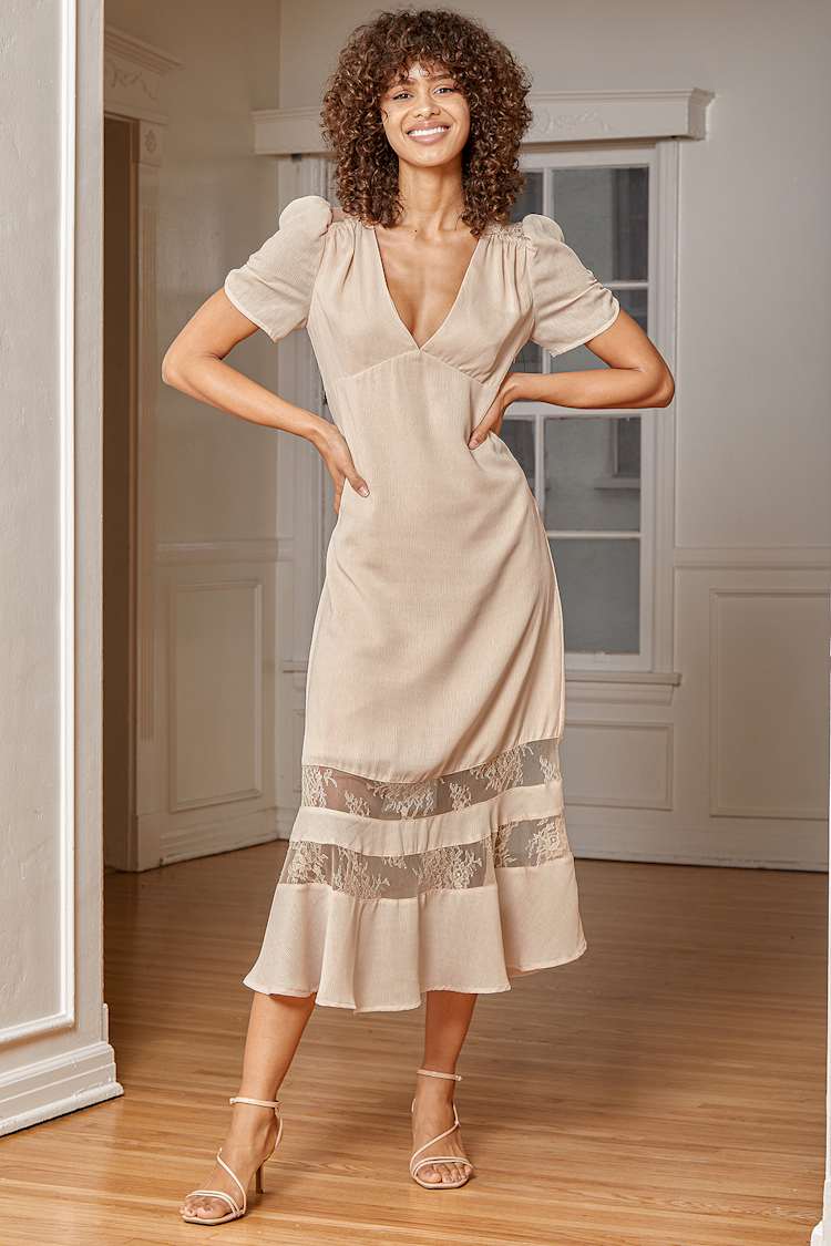 Lace Midi Dress - Beige Midi Dress - Short Sleeve Lace Midi Dress - Lulus Lace Midi Dress - Beige Midi Dress - Short Sleeve Lace Midi Dress - Lulus