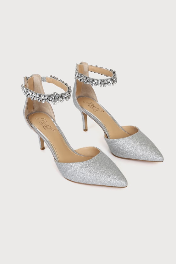 silver sparkly pumps