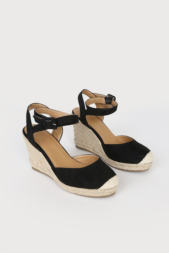 Yaritza Black Suede Espadrille Wedges 1