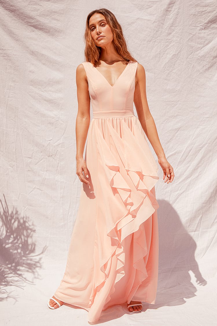 Peach Maxi Dress - Ruffled Maxi Dress - Pink Sleeveless Dress - Lulus