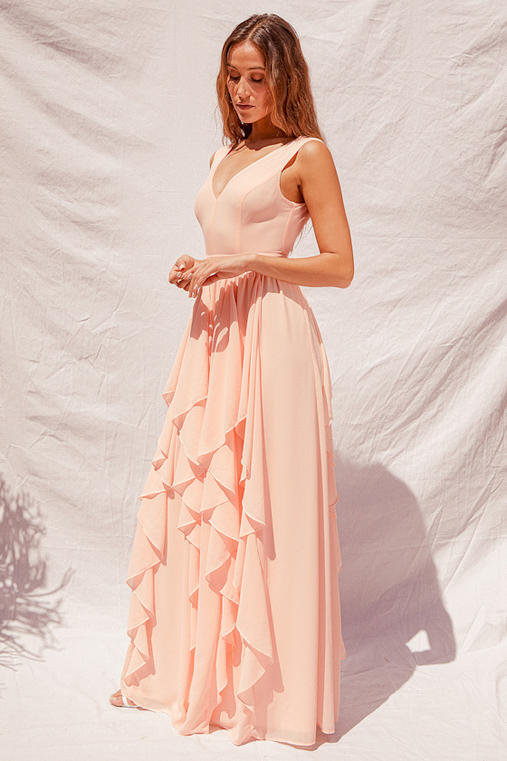Beaming with Love Peach Sleeveless Ruffled Maxi Dress 5