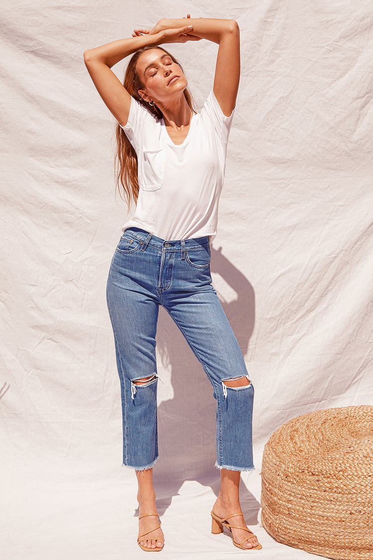 Straight Jeans - Medium Wash Jeans Cropped Jeans - Lulus