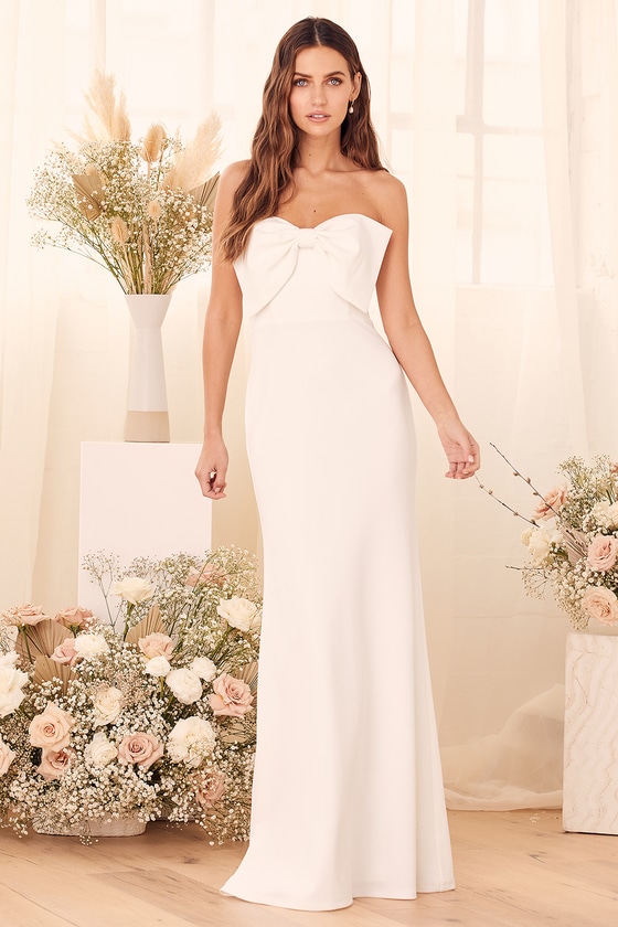 White Maxi Dress - Strapless Maxi Dress - Bow Wedding Dress - Lulus