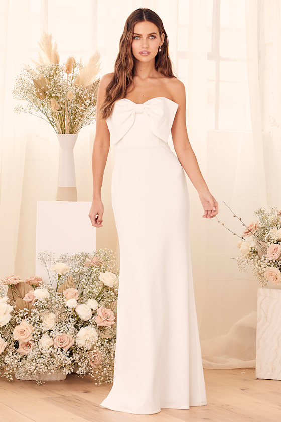 White Maxi Dress - Strapless Maxi Dress - Bow Wedding Dress - Lulus