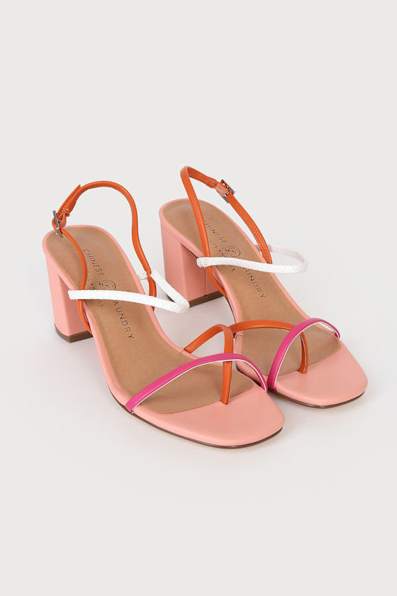 Yanna Orange and Hot Pink Strappy High Heel Sandals 2