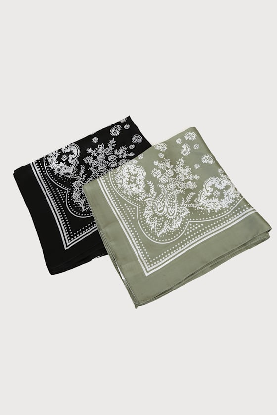 Perfect Routine Sage Green Paisley Print Handkerchief Scarf Set 1