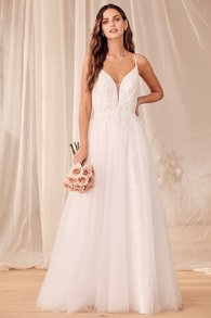 Forever Is Ours White Sequin Embroidered Tulle Maxi Dress