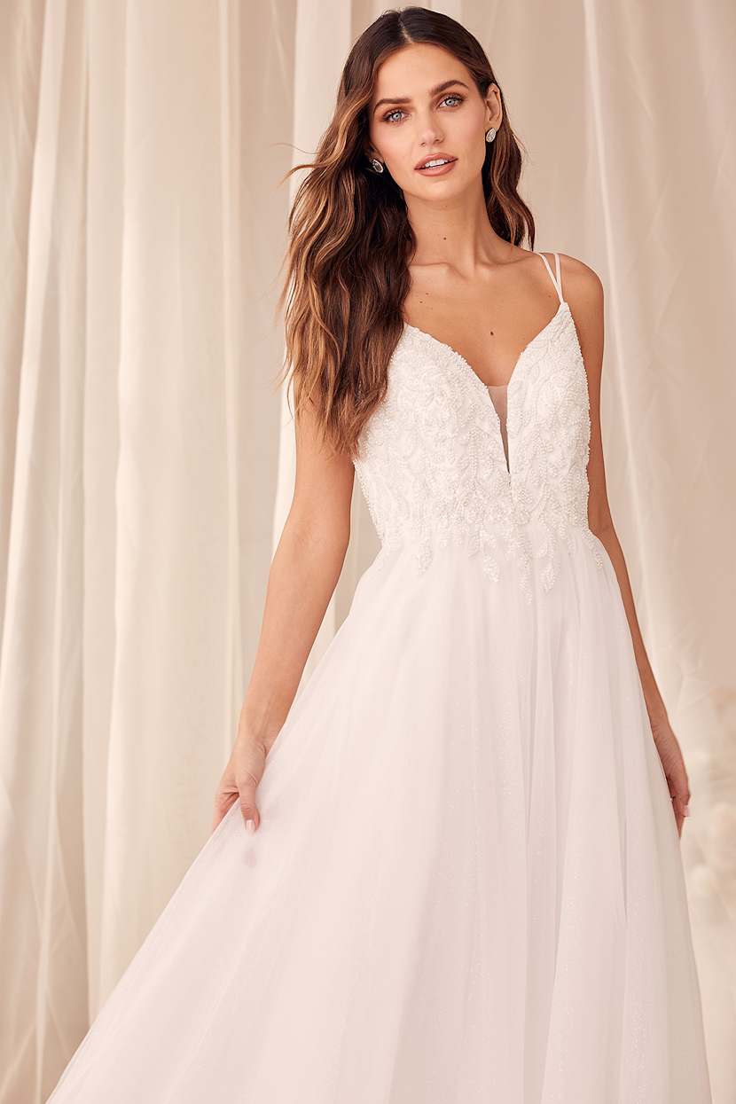 Forever Is Ours White Sequin Embroidered Tulle Maxi Dress