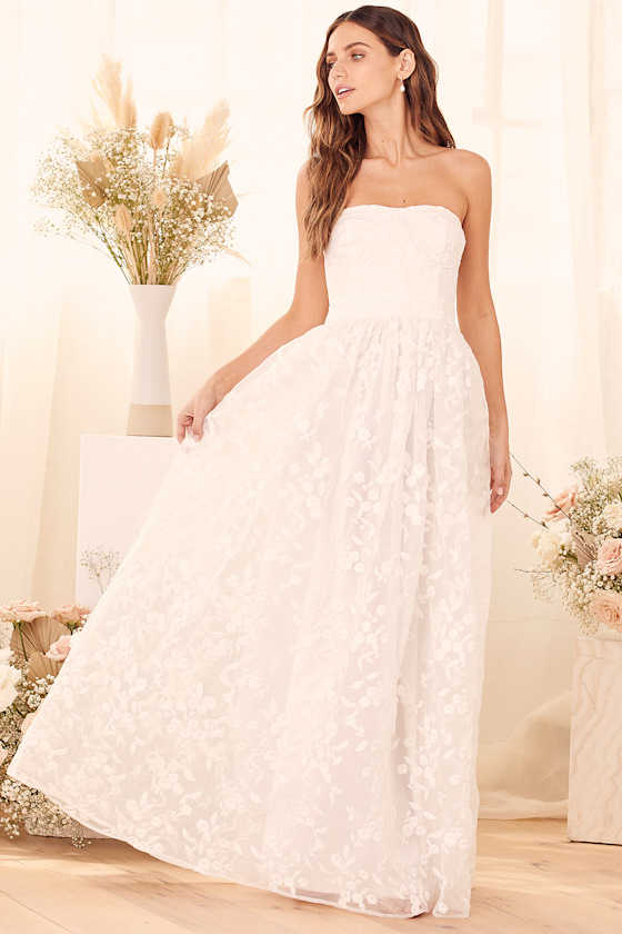 My Only Love White Strapless Floral Embroidered Organza Dress 2