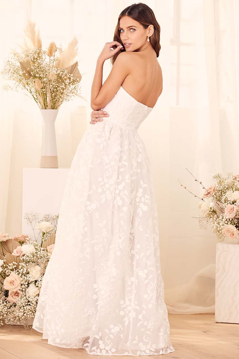 My Only Love White Strapless Floral Embroidered Organza Dress