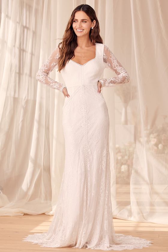 For An Eternity White Embroidered Lace Long Sleeve Maxi Dress 2